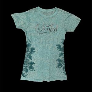 Sinful Rhinestones Aqua Floral Tee